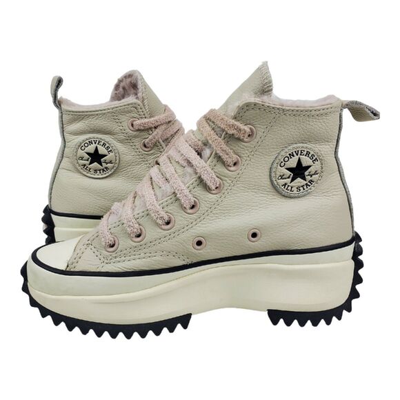 CONVERSE Shoes RUN STAR Womens Size 5.5 White Leather Faux Fur Ripple 169550C - Picture 1 of 13
